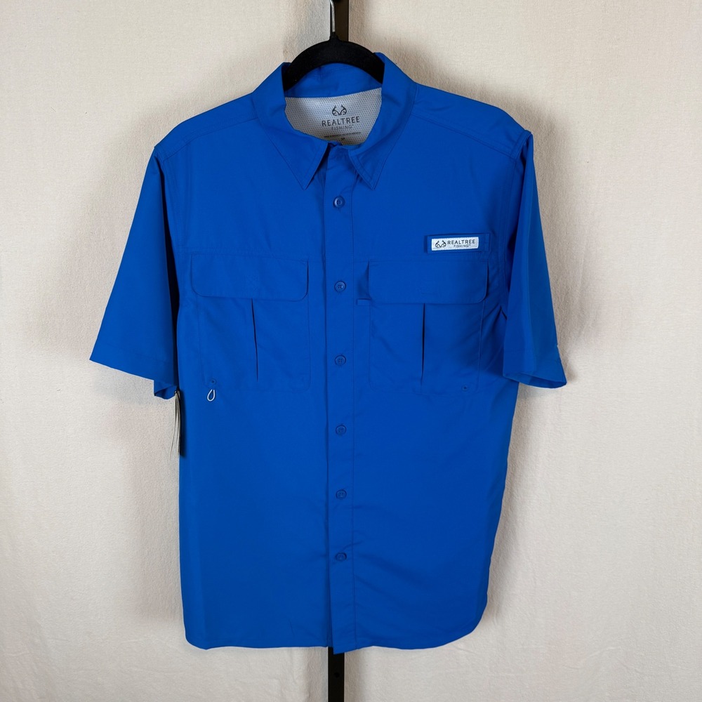 New Realtree Fishing Mens Guide Shirt Lapis Blue SS Button Up TS10047 Small